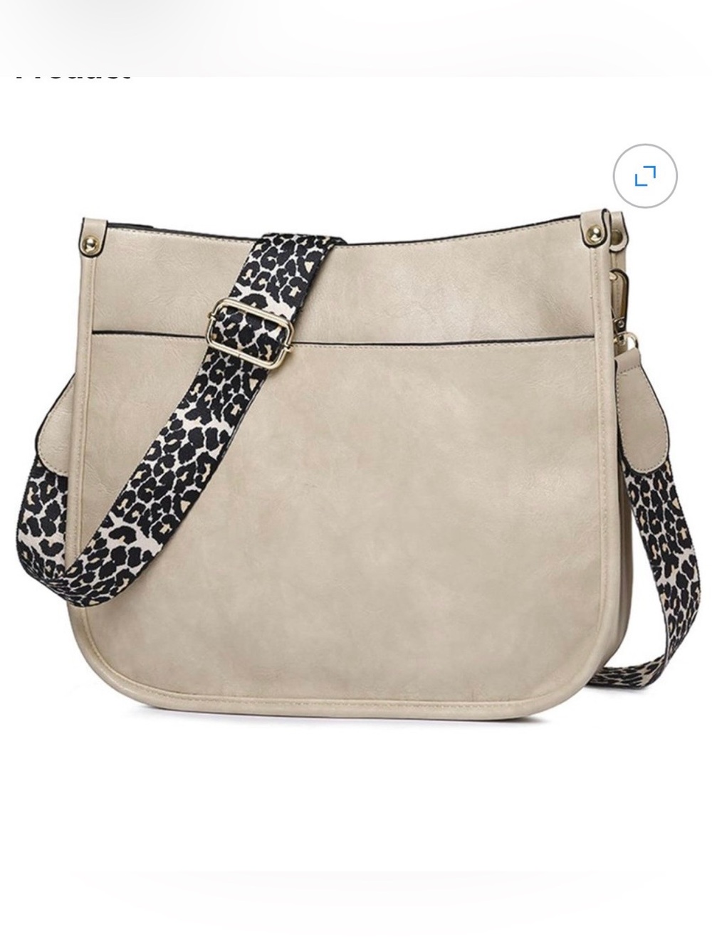 Everyday Crossbody Bag with Leopard Strap - Cream